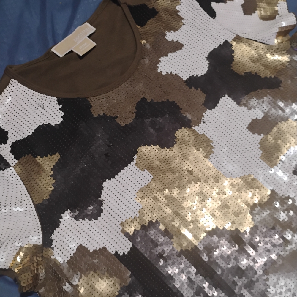 Michael Kors Gold and Black Sequin Blouse